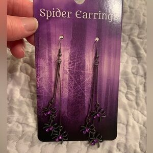 Spirit Long Spider Dangle Earrings with Purple Accents